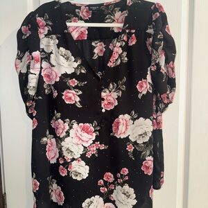 Torrid Black Blouse with Pink Floral Design